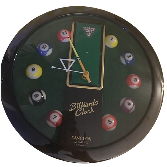 Vintage Billiards Pool Ball Clock 11 in. Round Pool Table Wall Clock Very Unique - Picture 3 of 4